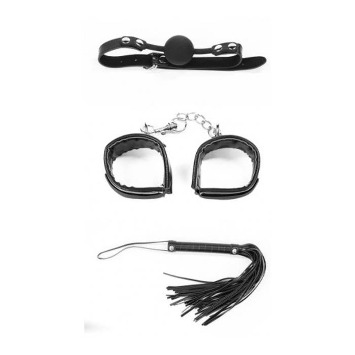 Kit Bondage Luxo 3 Peças Com Mordaça Algema E Chicote Lovetoy