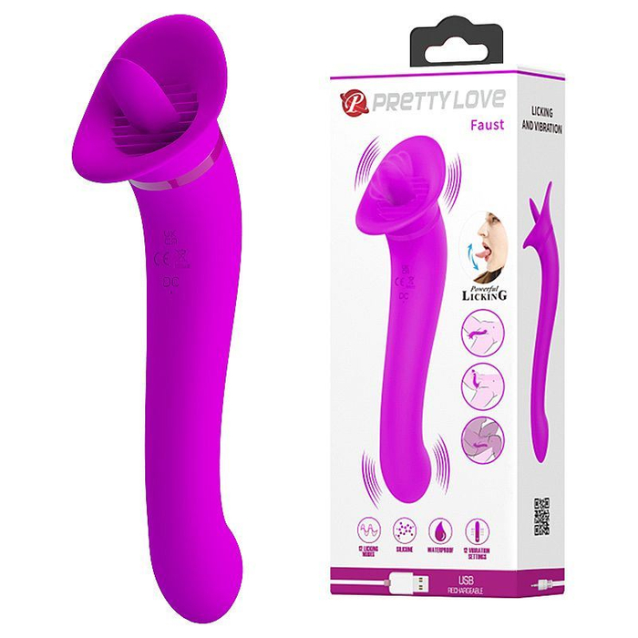 Vibrador Duplo Faust Com Língua Estimuladora 12 Vibrações Pretty Love