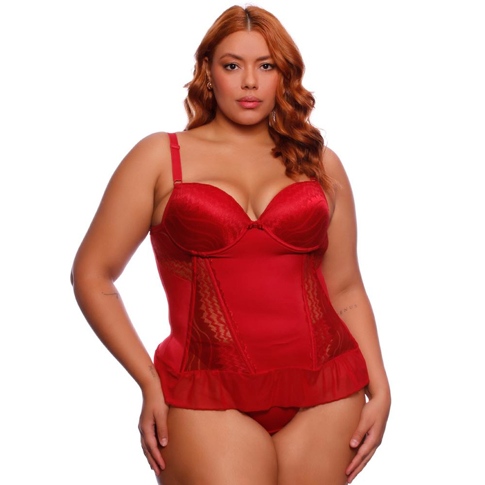 Espartilho Plus Size Dany Em Microfibra Com Detalhes Em Renda