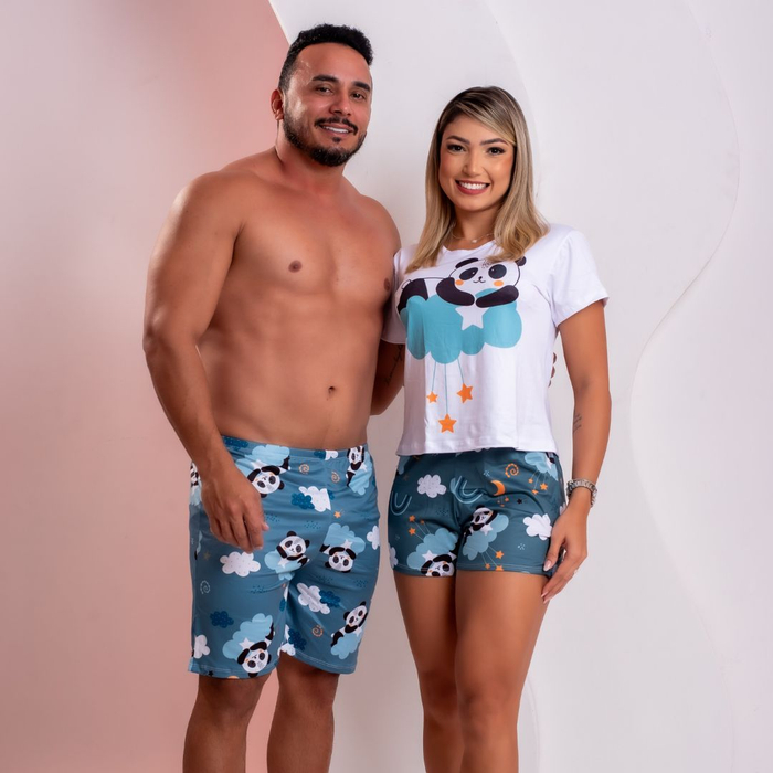 Kit Pijama Casal Estampa Pandinha Amável Moda íntima