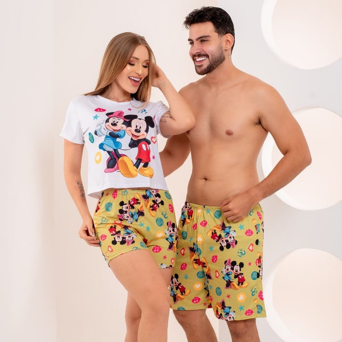 Kit Pijama Casal Estampa Mickey E Minnie Amável