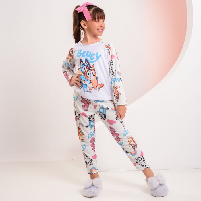 Pijama De Frio Infantil Feminino Bluey Amável Moda íntima