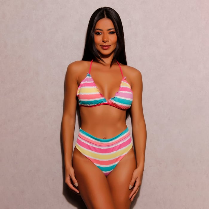 Biquíni Adulto Estampado Com Bojo E Calcinha Hot Pants