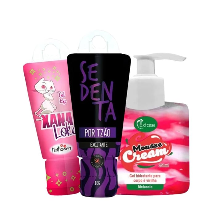 Kit Com Gel Xana Loka Gel Sedenta Por Tzão E Gel Hidratante Mousse Cream Melancia