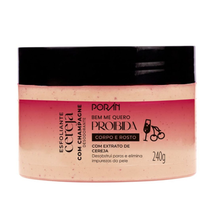Esfoliante Corpo E Rosto Cereja Com Champagne 240g Porán Cosméticos