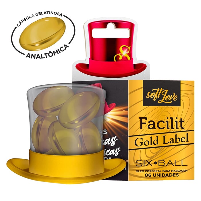 Six Ball Facilit Gold Label 6 Cápsulas Com óleo Corporal Dessensibilizante Soft Love