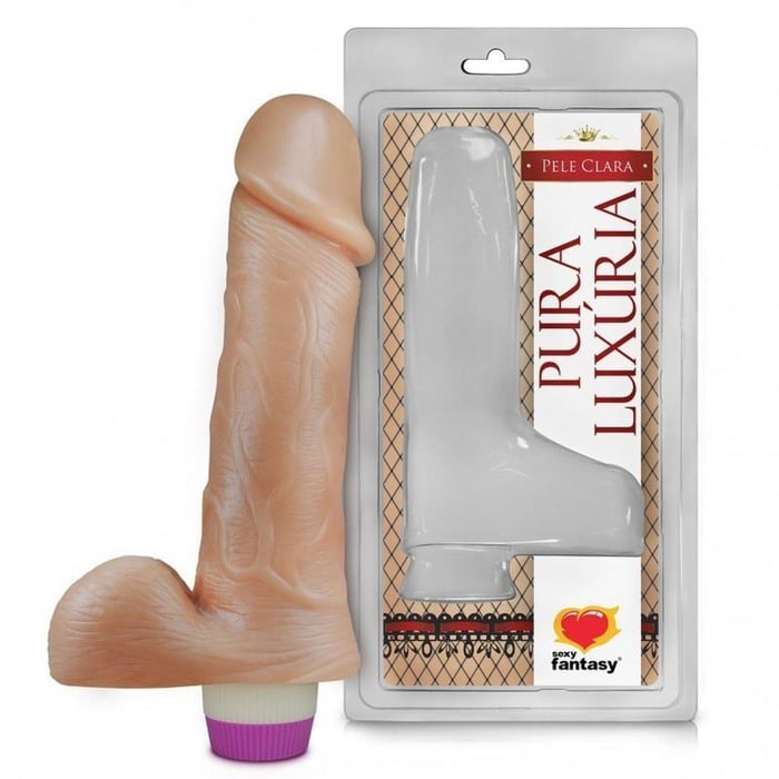 Pênis Realístico Com Escroto E Vibro 18 X 4,4cm Linha Pura Luxúria Sexy Fantasy