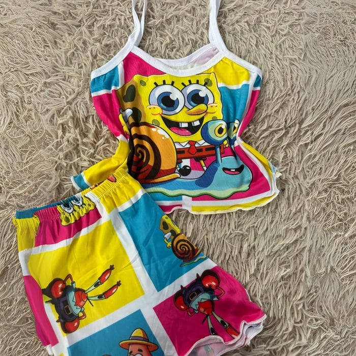 Baby Doll Estampado Personagem Bob Esponja Bill Pijamas