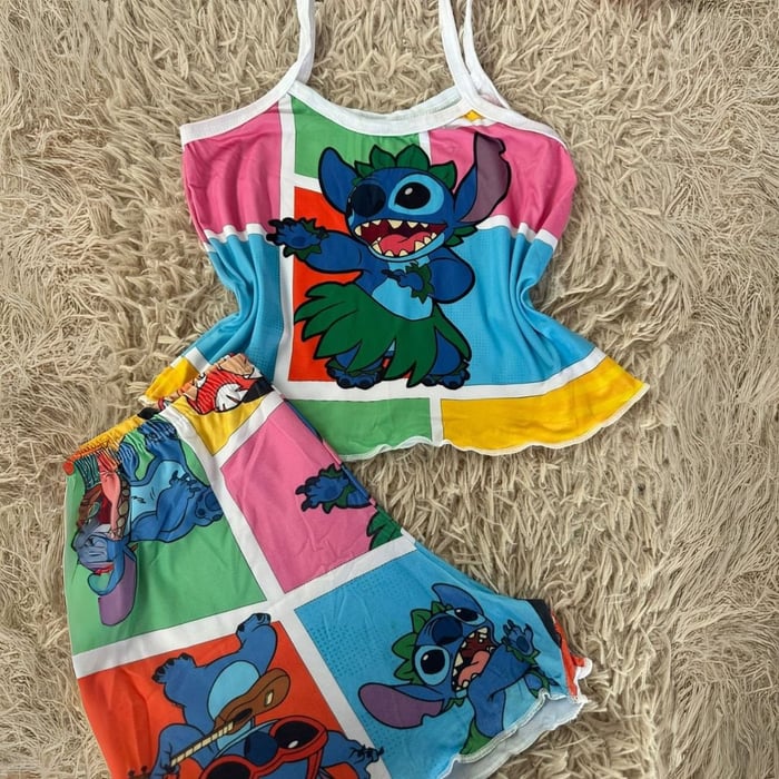Baby Doll Estampado Personagem Stitch Hula Hula Bill Pijamas