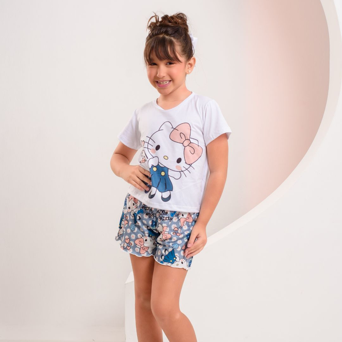 Pijama Conforto Infantil Hello Kitty Amável Moda íntima