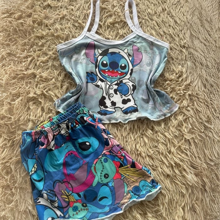 Baby Doll Estampado Personagem Stitch Fantasiado Bill Pijamas