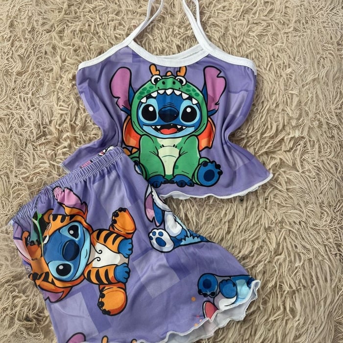 Baby Doll Estampado Lilás Personagem Stitch Bill Pijamas