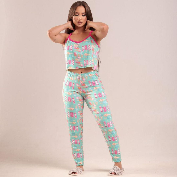 Pijama Feminino Com Calça E Blusa De Alcinha