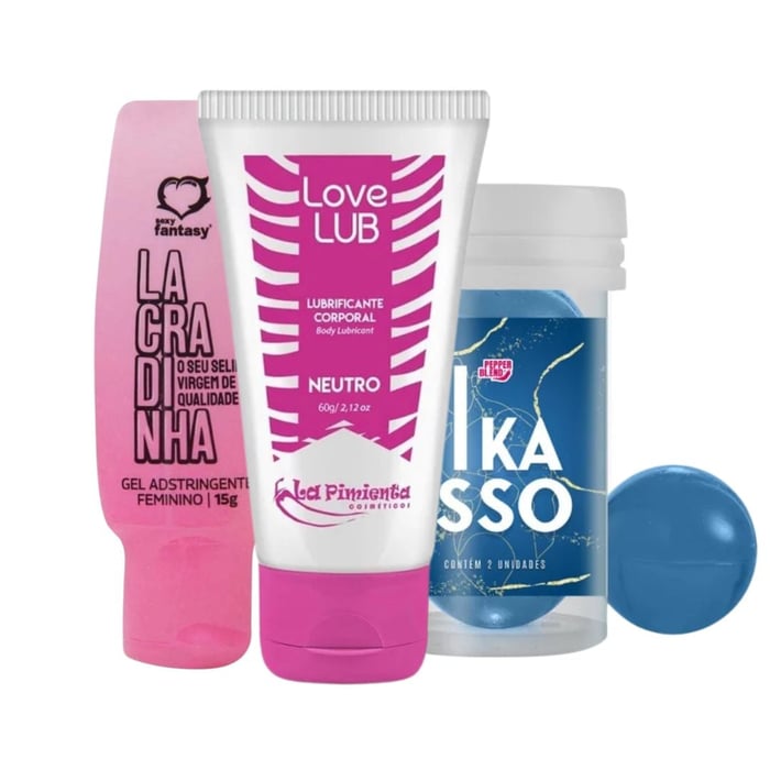 Kit Com Gel Lacradinha Lubrificante Love Lub Neutro E Pepper Ball Pikasso