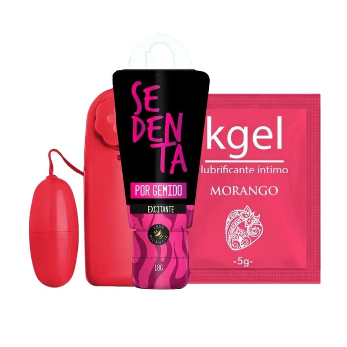 Kit Com Bullet Cápsula Vermelho Gel Sedenta Por Gemido E Sache Lubrificante íntimo Morango