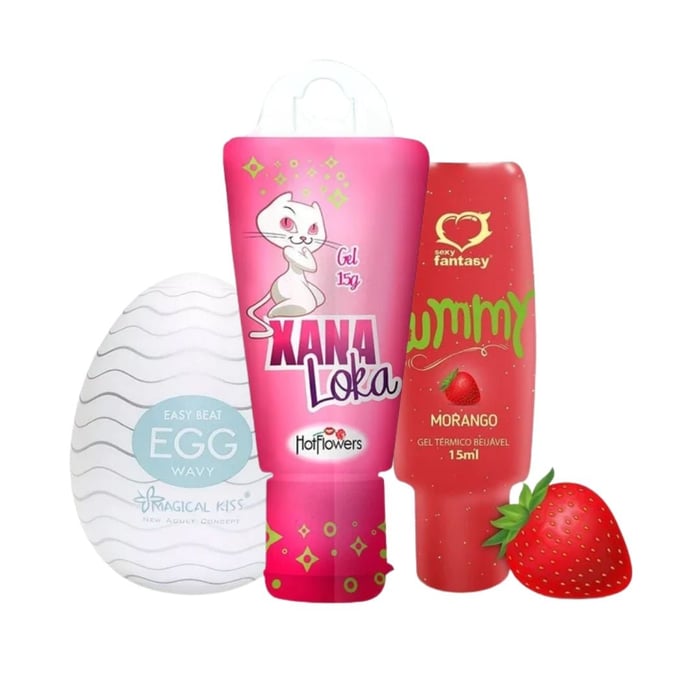 Kit Com Egg Masturbador Wavy Gel Xana Loka E Gel Yummy Morango