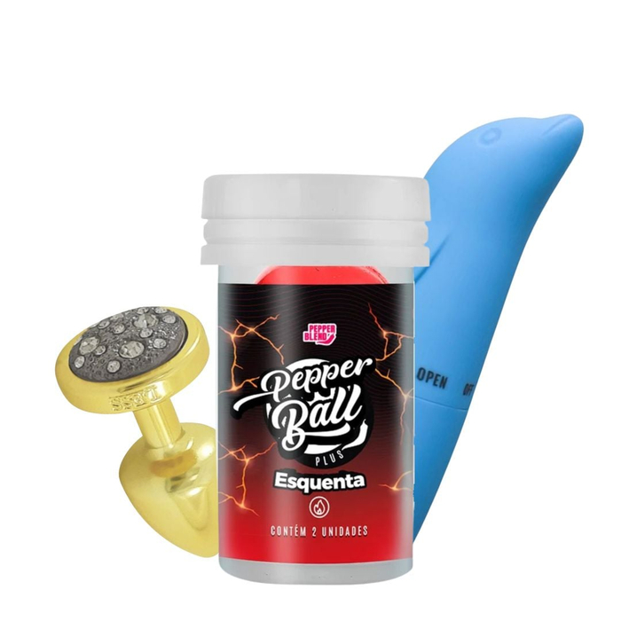 Kit Com Plug Anal Pequeno Dourado Pepper Ball Esquenta E Vibrador Ponto G Golfinho Azul