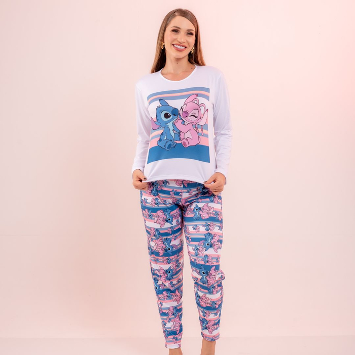 Pijama De Frio Com Calça E Camisa Manga Longa Stitch E Angel Amável