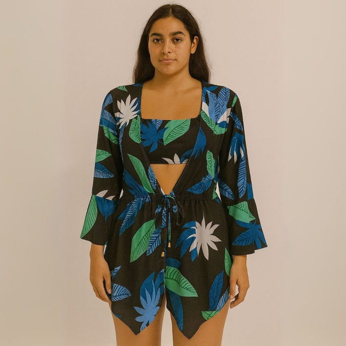 Saída De Praia Estampas Folhas Eco Linha Premium Hangar Lingerie