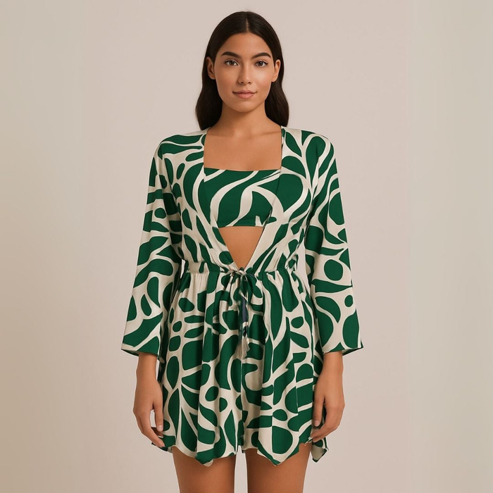 Saída De Praia Com Ponta Estampa Natureza Linha Premium Hangar 