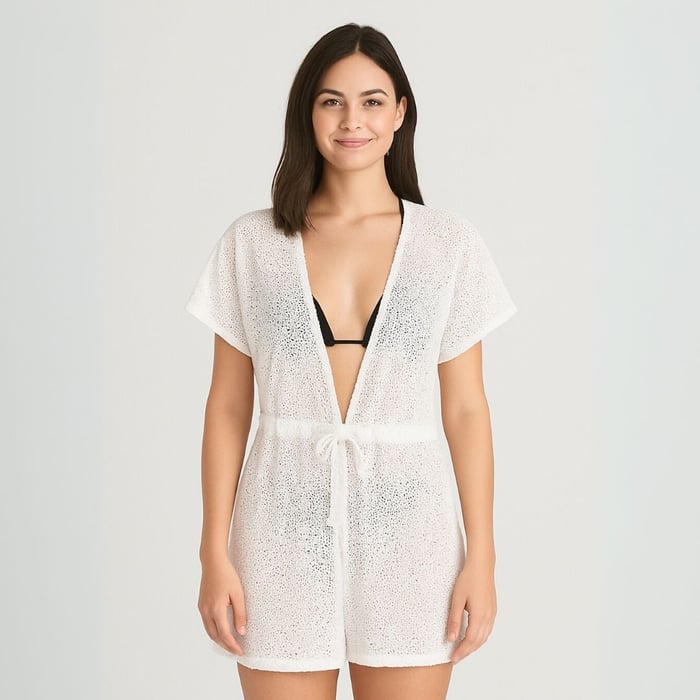 Saída De Praia Kimôno Arrastão Com Abertura Frontal Pink Lingerie