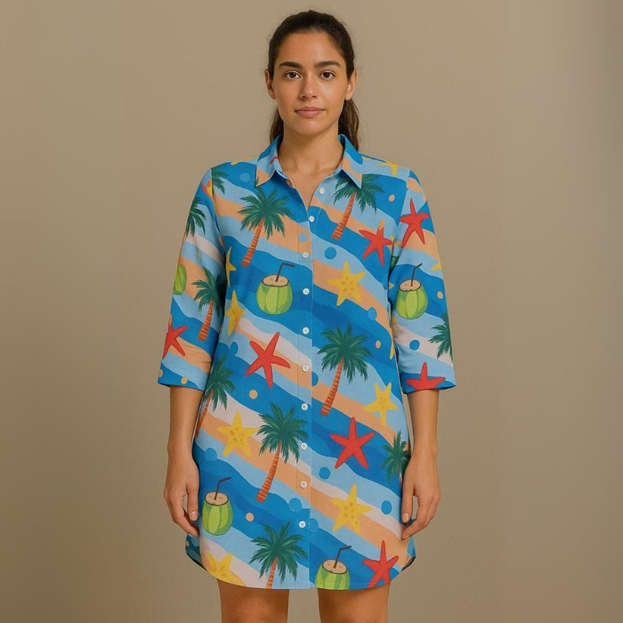 Saída De Praia Camisão Chemize Estampa Praiana Hangar Lingerie