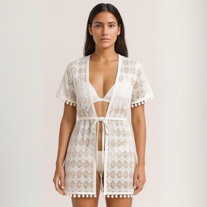 Saída De Praia Pompom Linha Premium Hangar Lingerie