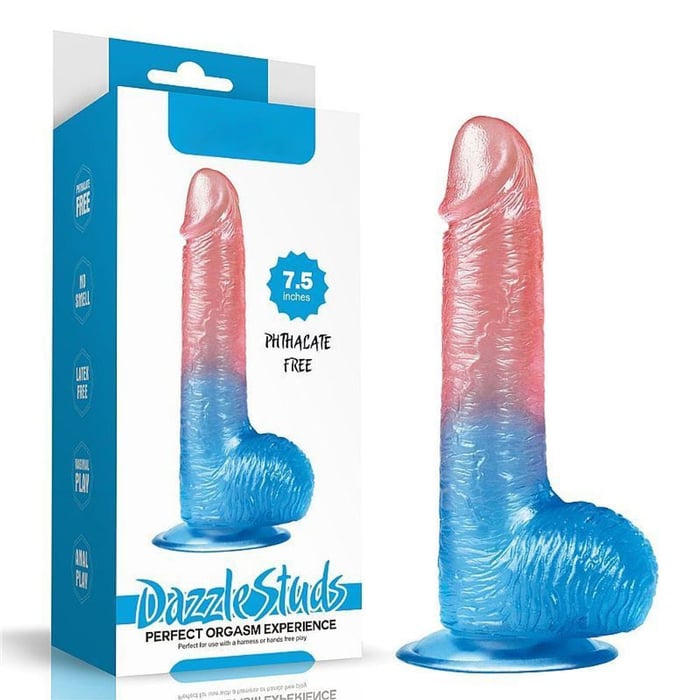 Prótese Ralística Com Escroto E Ventosa 20 X 3,5cm Duo Color 7.5 Dazzle Studs Lovetoy