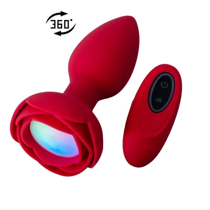 Plug Anal De Silicone Formato De Flor Com Led 10 Modos De Vibração E Rotação