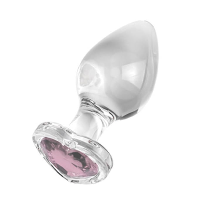 Plug Anal De Vidro Pequeno Com Pedra Brilhante Formato Coração
