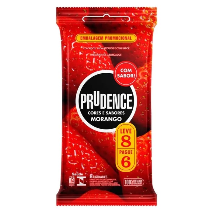 Preservativo Morango Leve 8 Pague 6 Unidades Prudence