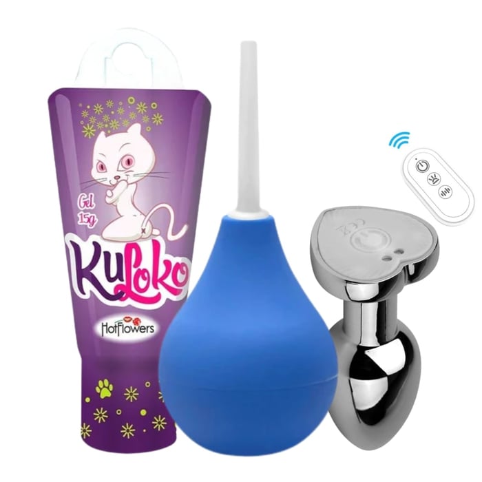 Kit Com Ducha Anal Higiênica Gel Anal Kuloko E Plug Com Led E Controle Litoral Moda íntima