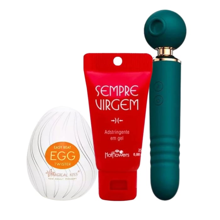 Kit Com Masturbador Egg Gel Sempre Virgem E Vibrador Varinha Litoral Moda Intima