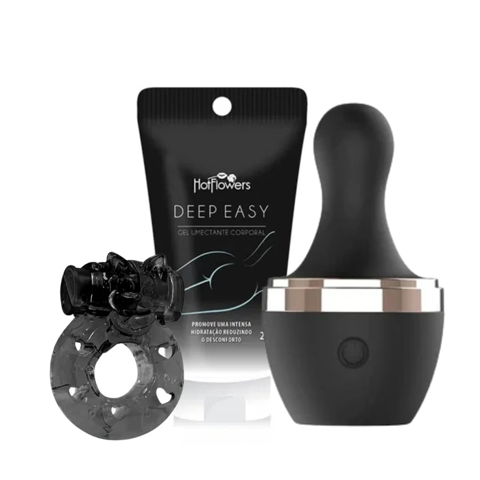 Kit Com Anel Vibratório Gel Umectante Deep Easy E Vibrador Lilith Litoral Moda Intima