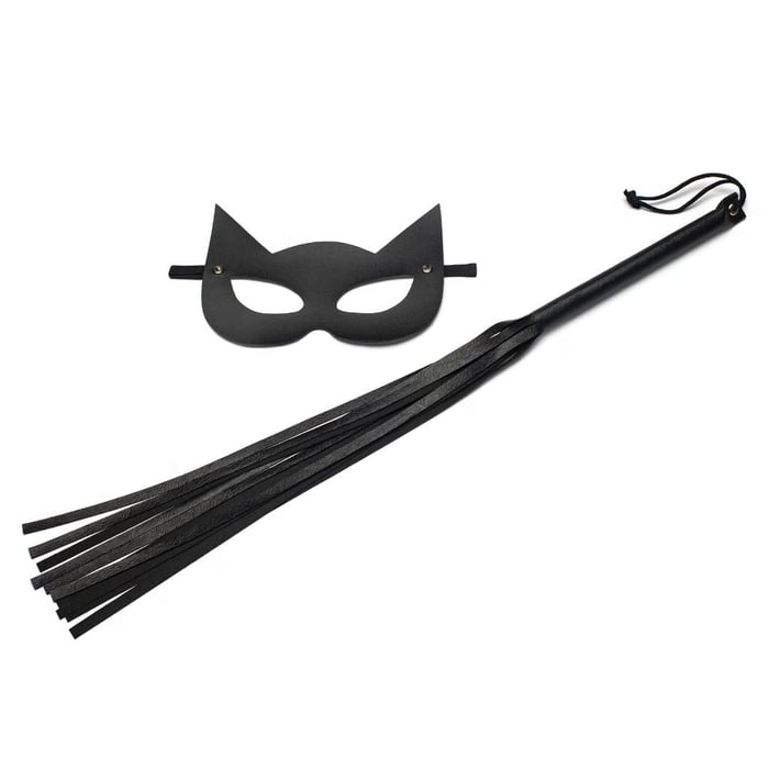 Kit Mulher Gato Com Chicote E Máscara Sexy Fantasy