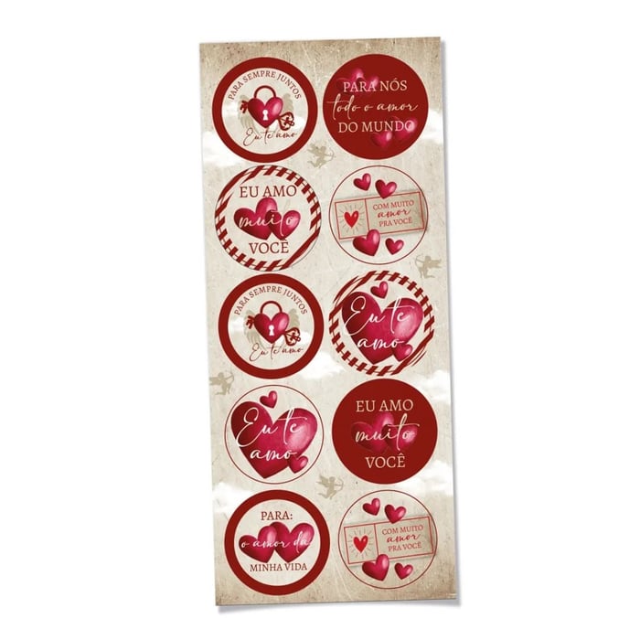 Cartela Com 10 Adesivos Redondos Para Presente Amor Cromus