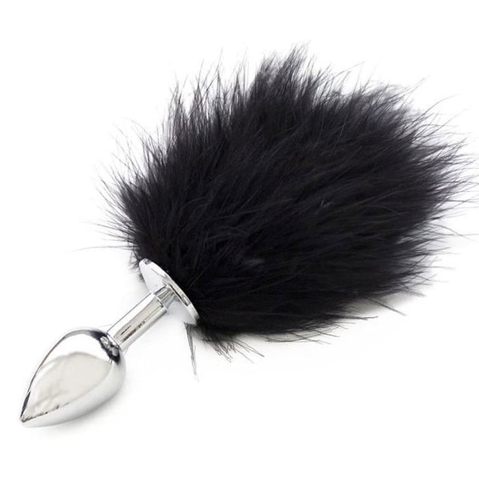 Plug Anal Em Alumínio Pequeno Com Pompom - 7x2,8x2,8cm - Importado