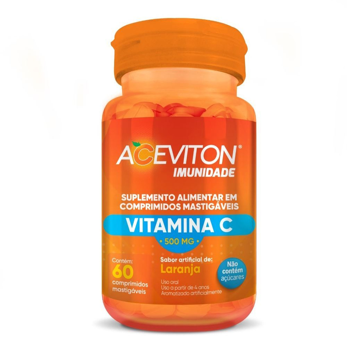 Aceviton Imunidade Vitamina C 500mg Sabor Laranja 60 Compromidos Cimed