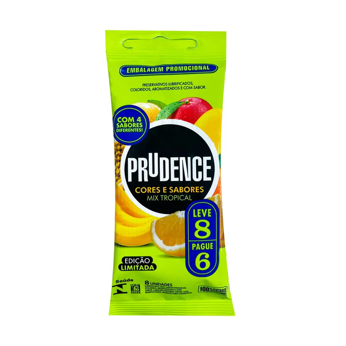 Preservativos Mix Tropical Edição Limitada Linha Cores E Sabores Prudence Leve 8, Pague 6