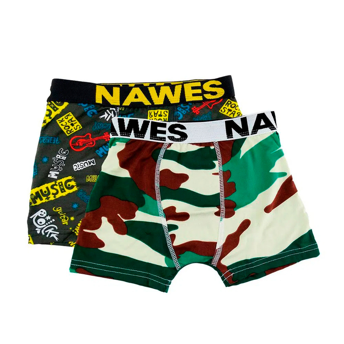 Kit Com 2 Cuecas Boxer Juvenil Em Microfibra Estampada Camuflada Nawes