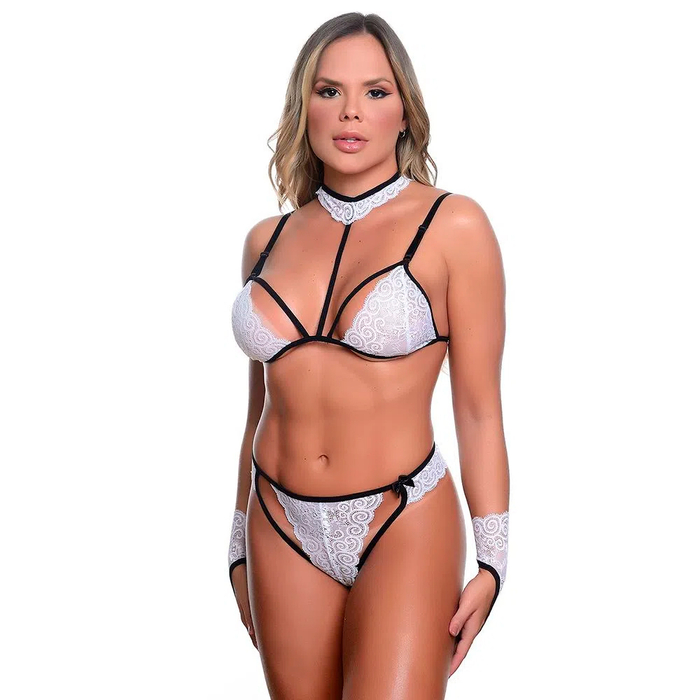 Conjunto Sexy Com Gargantilha E Luva Hot Love