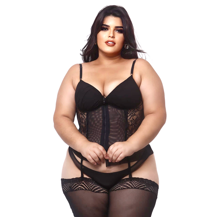 Espartilho Plus Size Tule Com Detalhe Em Renda Macler