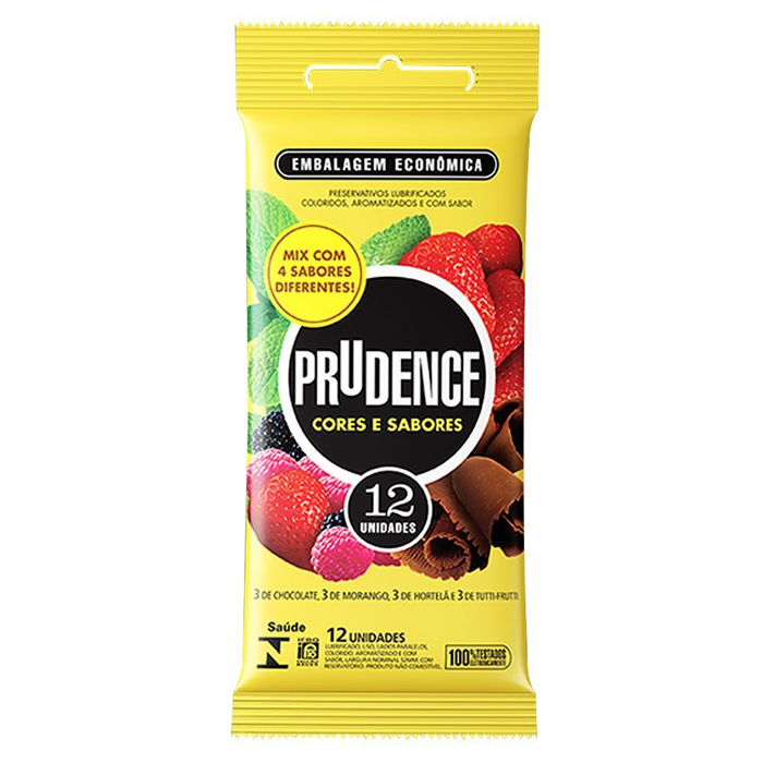 Preservativos Cores E Sabores Mix 4 Sabores  Pack 12 Unidades Prudence