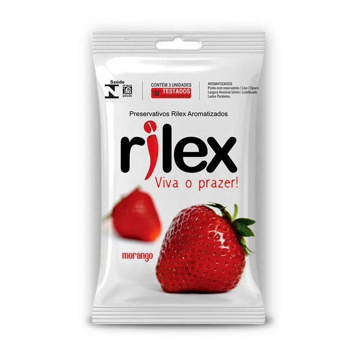 Preservativo Lubrificado Com Aroma De Morango 03 Unidades Rilex