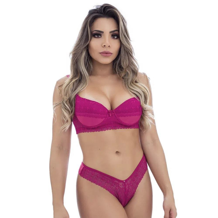 Conjunto 1/2 Taça Fio Duplo E  Renda Na Frete Jô Lingerie