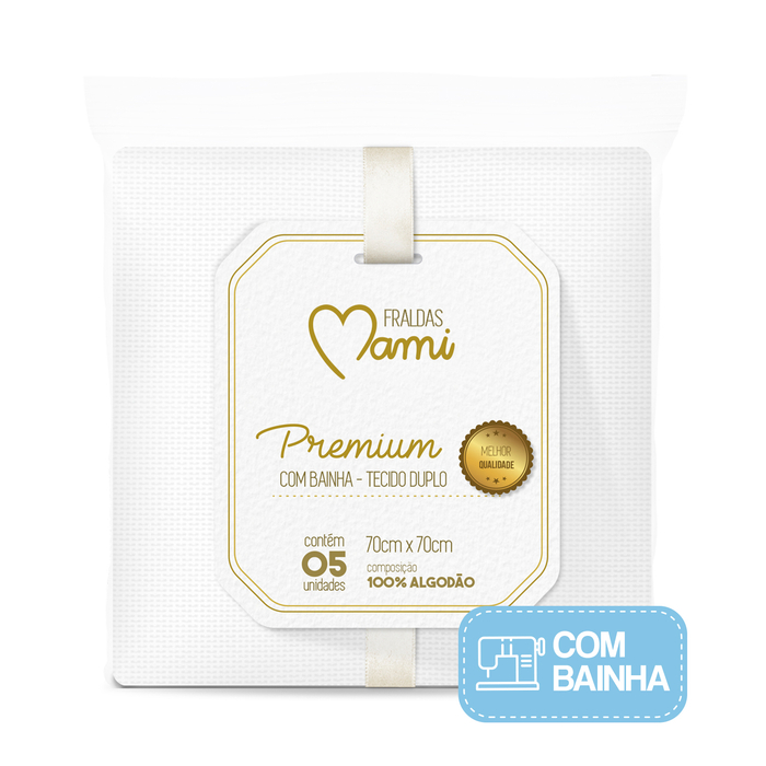 Fralda Premium Mami Com Bainha Branca 70cm X 70cm Contem 05 Un