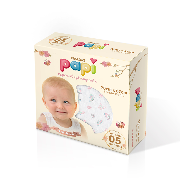 Fralda Papi Especial Com Bainha Estampada 70cm X 67cm Contem 05 Un 