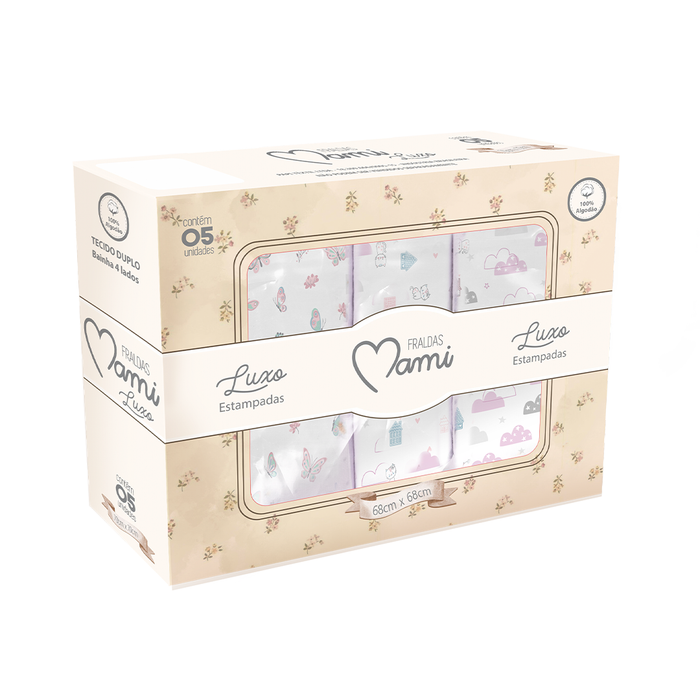 Fralda Luxo Mami C/ Bainha Estampada 68cm X 68cm Caixa Contem 05 Un