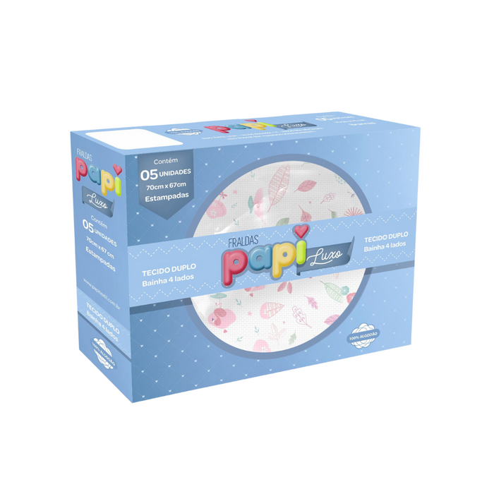 Fralda Papi Luxo C/ Bainha Estampada 70cm X 67cm Caixa Contem 05 Un