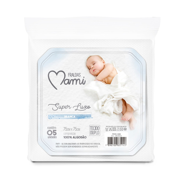 Fralda Super Luxo Mami Branca 75cm X 75cm Contem 05 Un